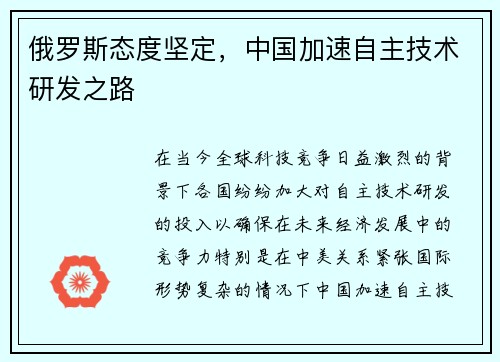 俄罗斯态度坚定，中国加速自主技术研发之路