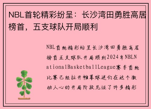 NBL首轮精彩纷呈：长沙湾田勇胜高居榜首，五支球队开局顺利