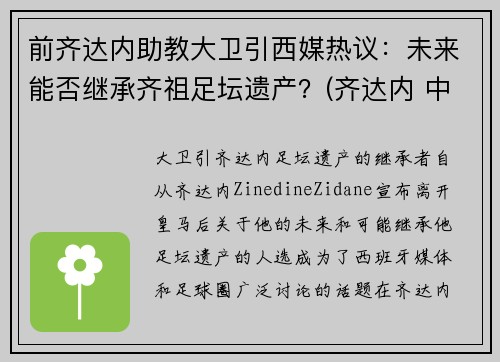 前齐达内助教大卫引西媒热议：未来能否继承齐祖足坛遗产？(齐达内 中前卫)